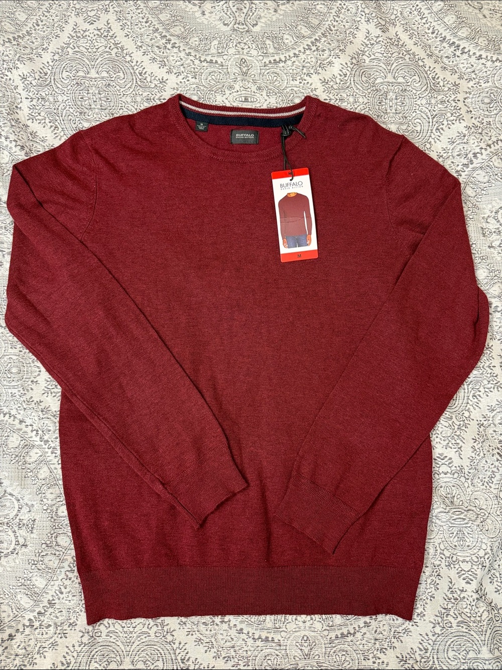 Buffalo David Bitton Men's Crewneck Sweater - Burgundy- Medium